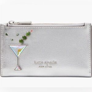 Kate Spade Shaken Not Stirred Embellished Metallic Slim Bifold Wallet NWT